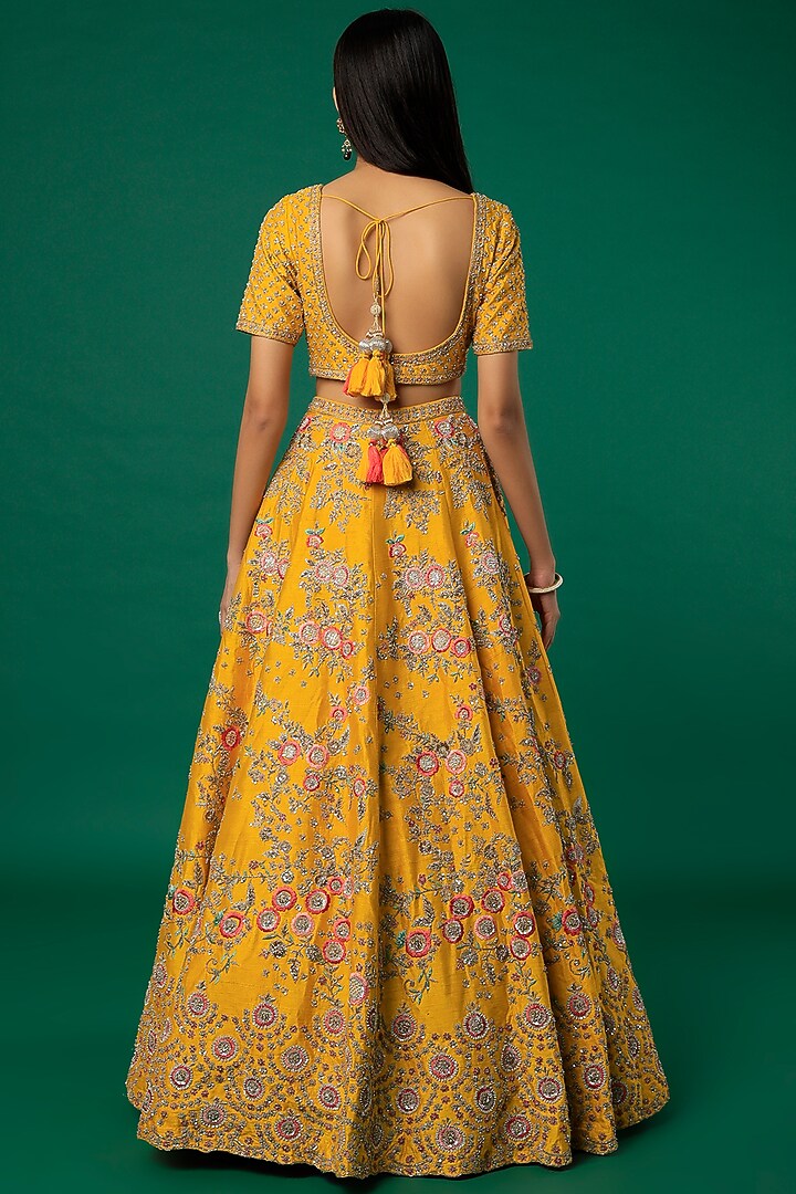 Yellow Embroidered Charles Bridal Lehenga Set by Kalighata at Pernia's Pop Up Shop