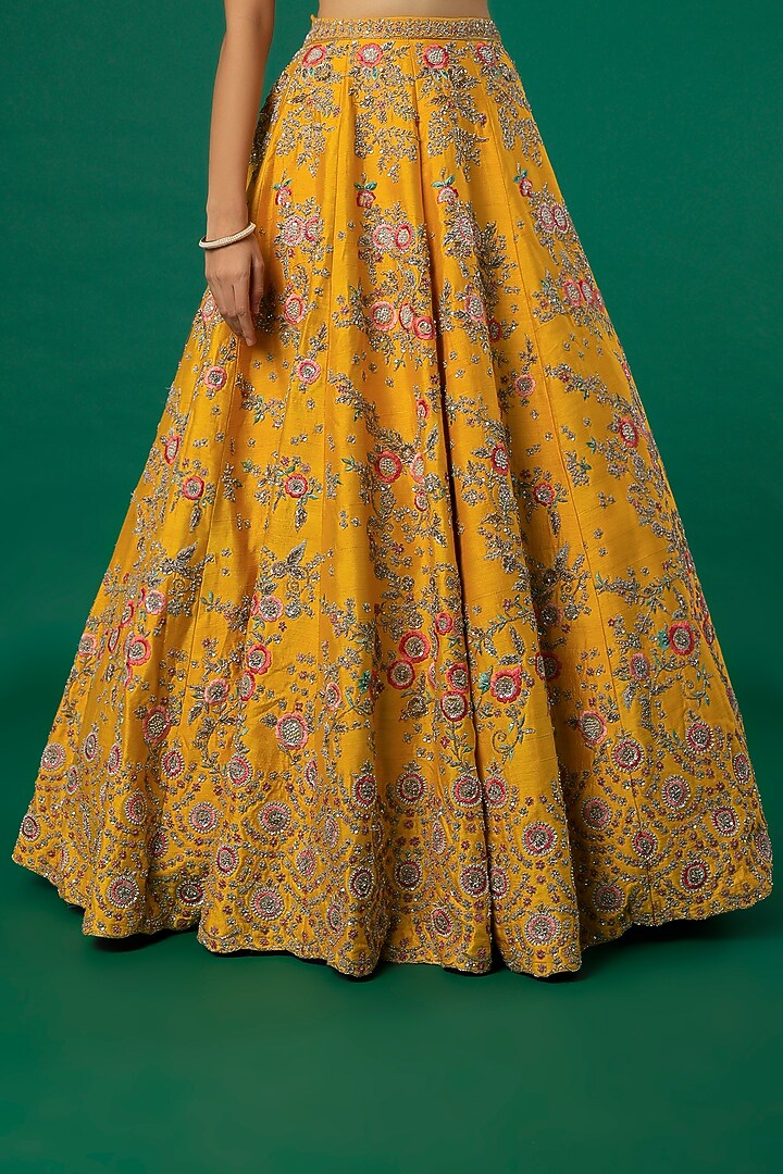 Yellow Embroidered Charles Bridal Lehenga Set by Kalighata at Pernia's Pop Up Shop