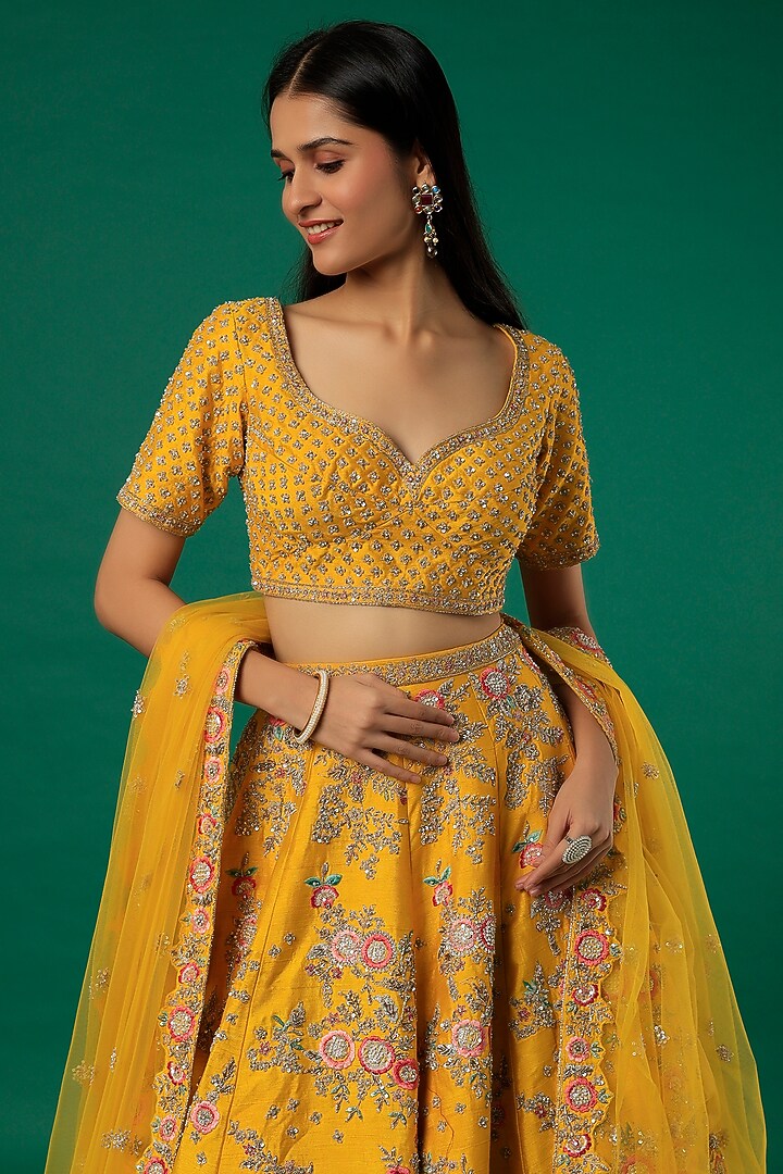 Yellow Embroidered Charles Bridal Lehenga Set by Kalighata at Pernia's Pop Up Shop