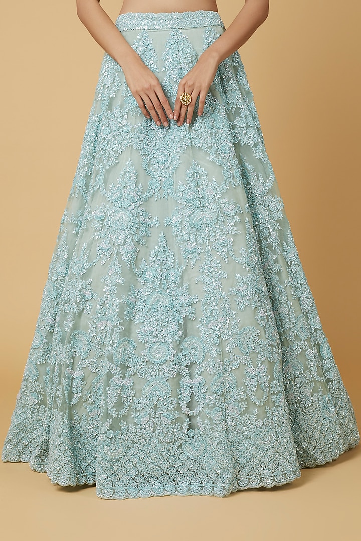Aqua Blue Embellished Bridal Lehenga Set by Kalighata at Pernia's Pop Up Shop