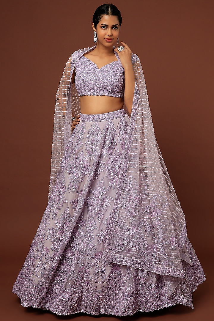 Lilac Embellished Zoya Bridal Lehenga Set by Kalighata at Pernia's Pop Up Shop