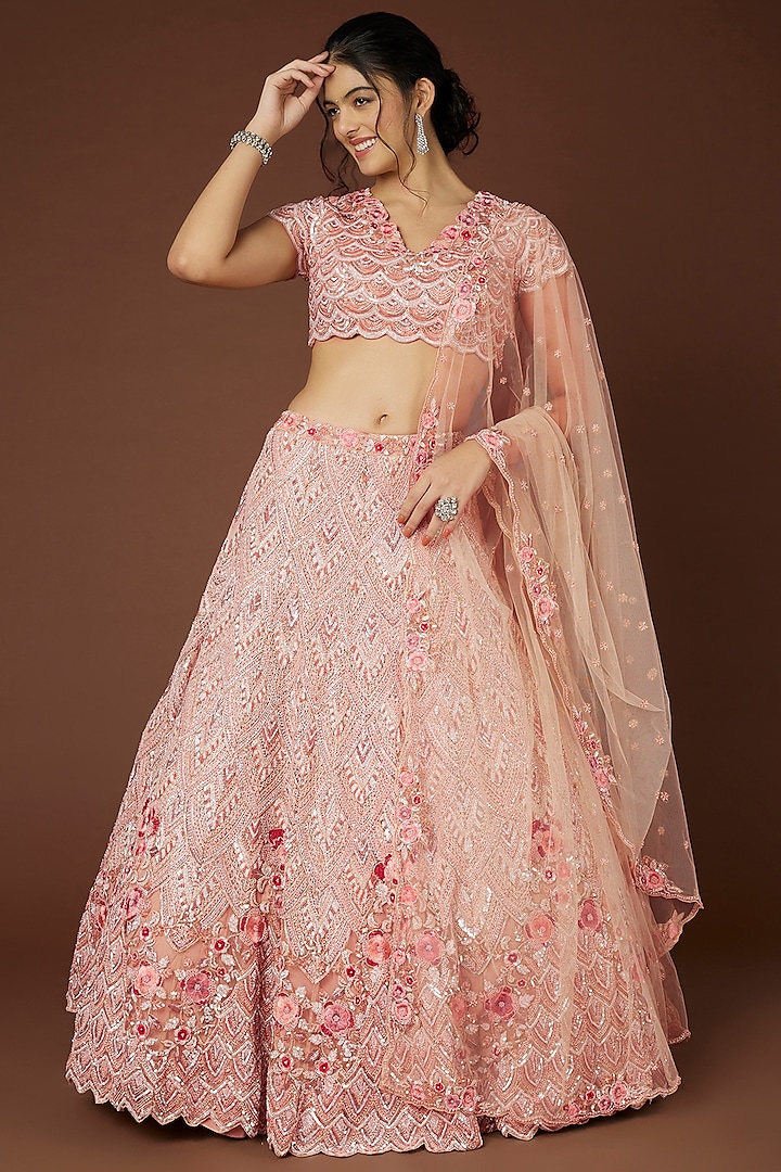 Peach Embellished Vogue Lehenga Set by Kalighata