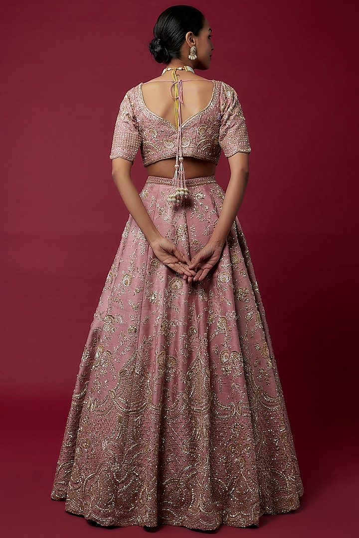 Pink Raw Silk Zardosi Embroidered Bridal Lehenga Set by Kalighata at Pernia's Pop Up Shop