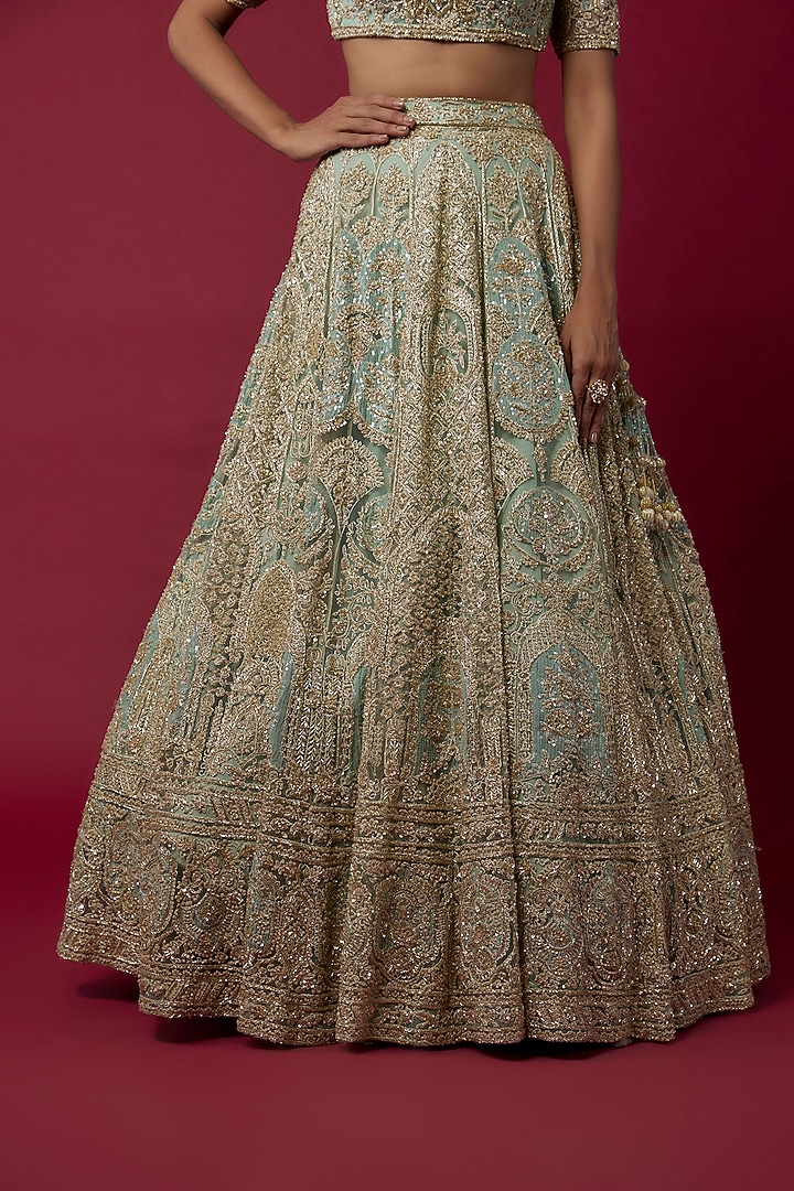 Aqua Net Sequins Embroidered Bridal Lehenga Set by Kalighata at Pernia's Pop Up Shop
