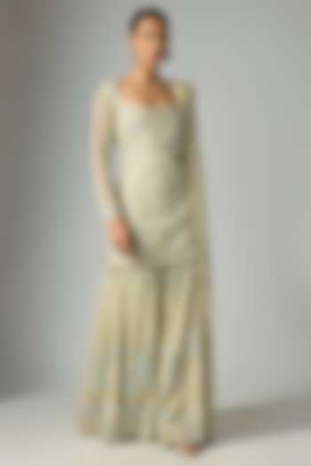 Beige Net Bridal Sharara Set by Kalighata at Pernia's Pop Up Shop