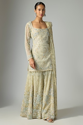 green emerald velvet dress Engagement Party Indian Wear Dusty Pink Georgette Stitched Sharara Set