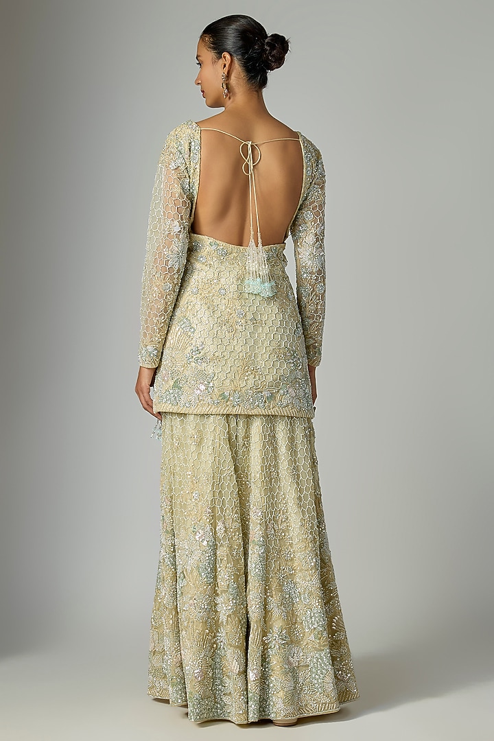 Beige Net Bridal Sharara Set by Kalighata at Pernia's Pop Up Shop