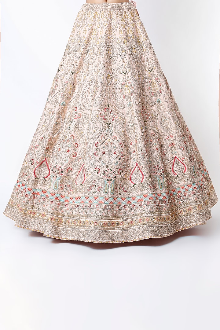 Peach Embroidered Bridal Lehenga Set by Kalighata at Pernia's Pop Up Shop
