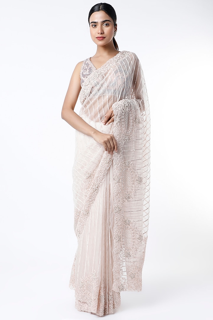 Blush Pink Embellished Saree Set by Kalighata at Pernia's Pop Up Shop