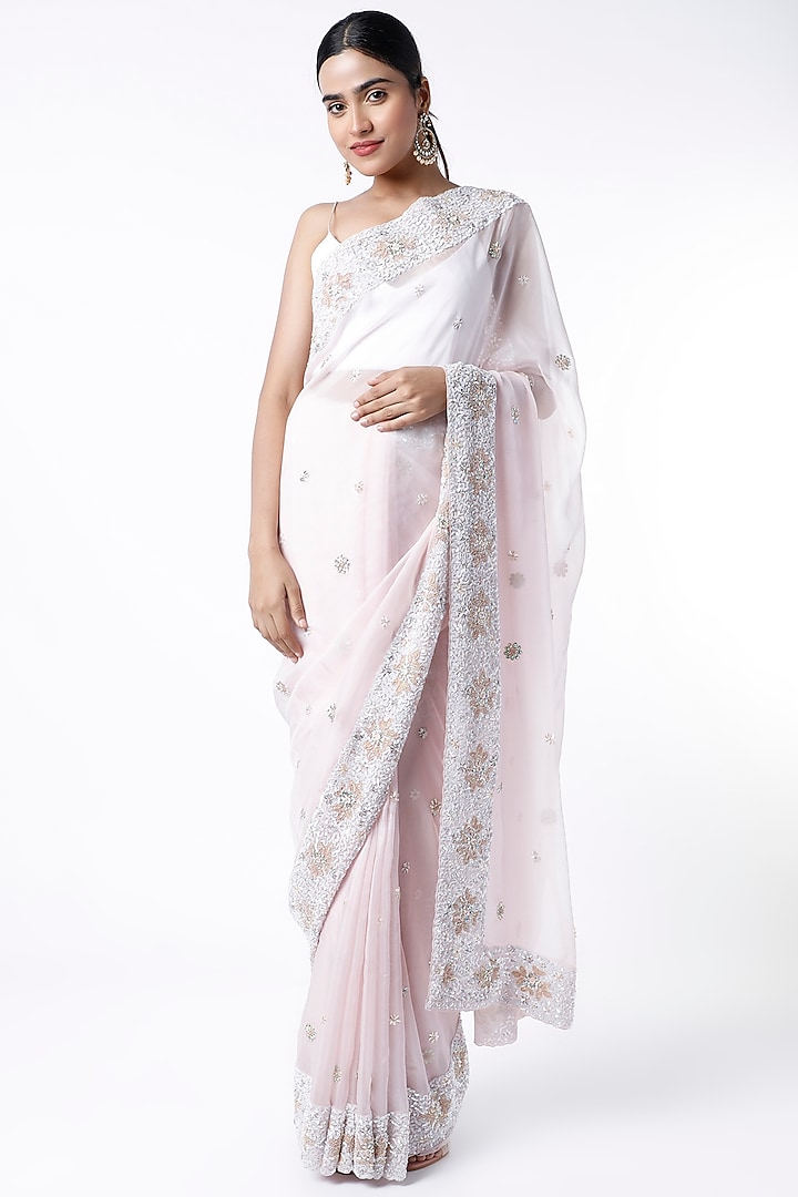 Blush Pink Embroidered Saree Set by Kalighata