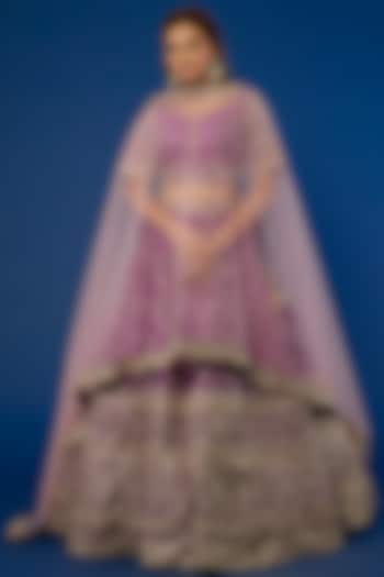 Purple Raw Silk Zardosi Embroidered Wedding Lehenga Set by Kalighata at Pernia's Pop Up Shop