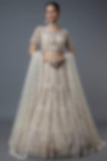 Beige Embellished Wedding Lehenga Set by Kalighata at Pernia's Pop Up Shop