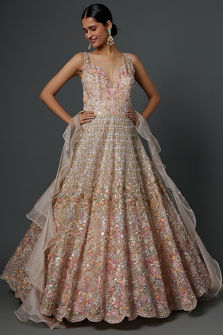 Peach Embellished Gown by Kalighata