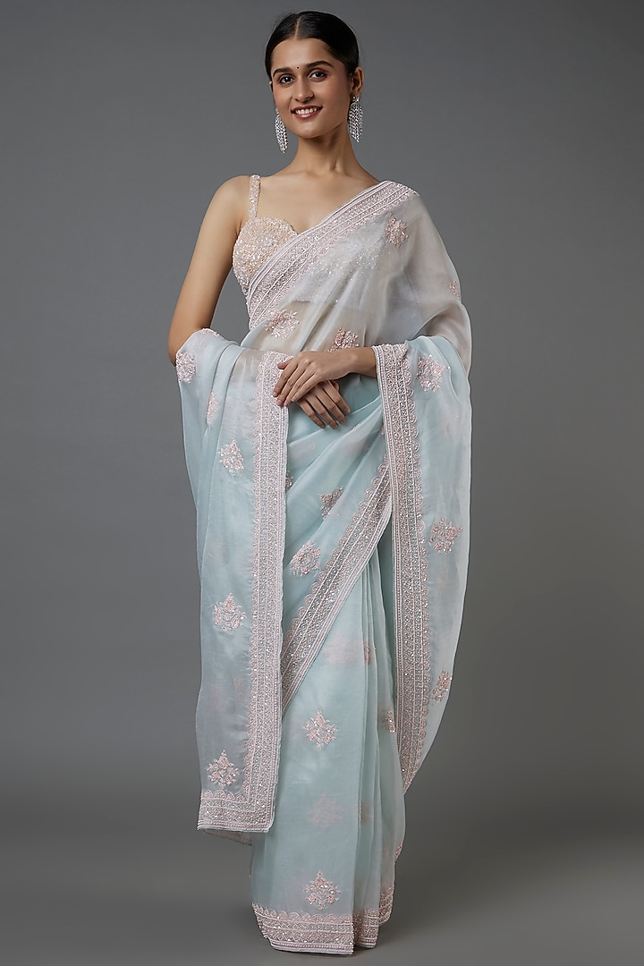 Blue Embellished Saree Set by Kalighata at Pernia's Pop Up Shop