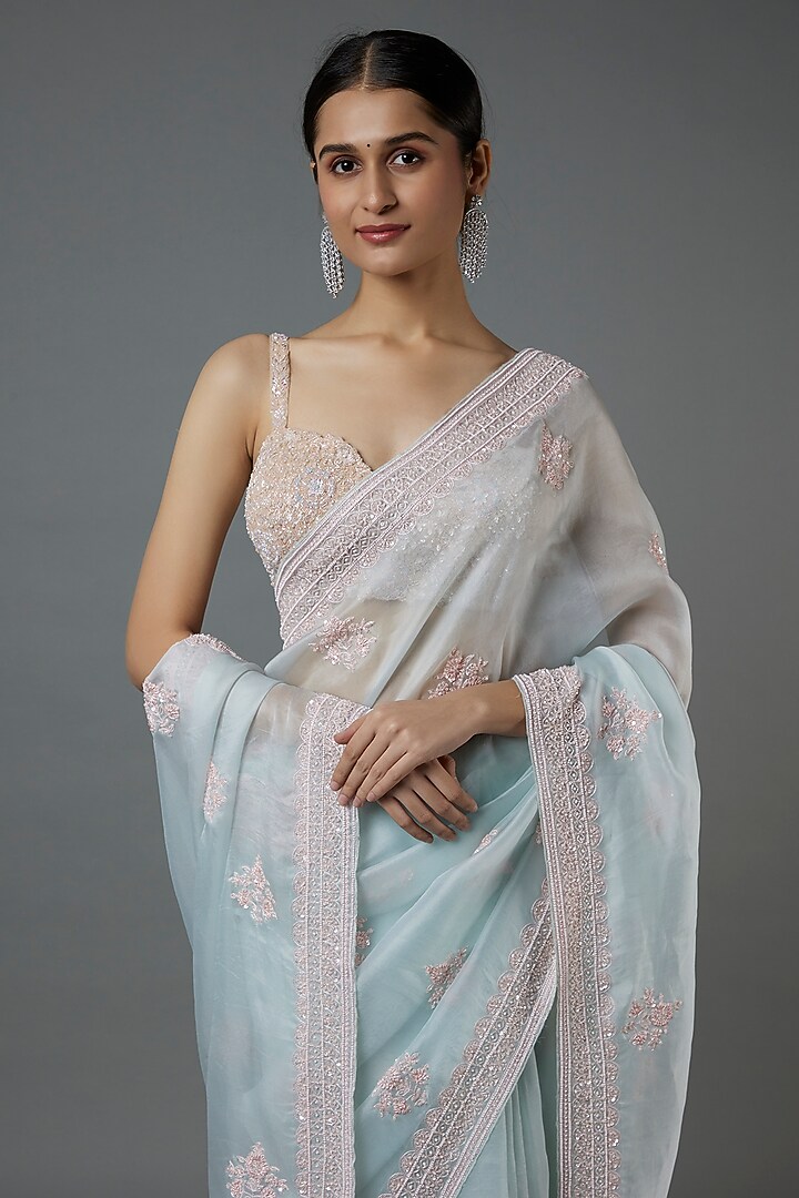 Blue Embellished Saree Set by Kalighata at Pernia's Pop Up Shop
