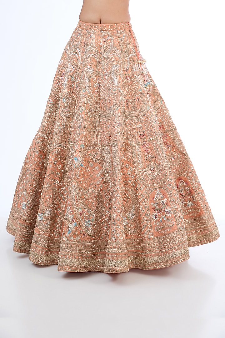 Pink Raw Silk Zardosi Hand & Machine Embroidered Bridal Lehenga Set by Kalighata at Pernia's Pop Up Shop