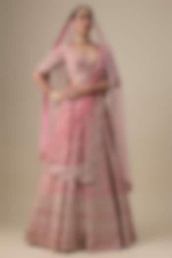 Pink Velvet Hand Embroidered Bridal Lehenga Set by Kalighata at Pernia's Pop Up Shop