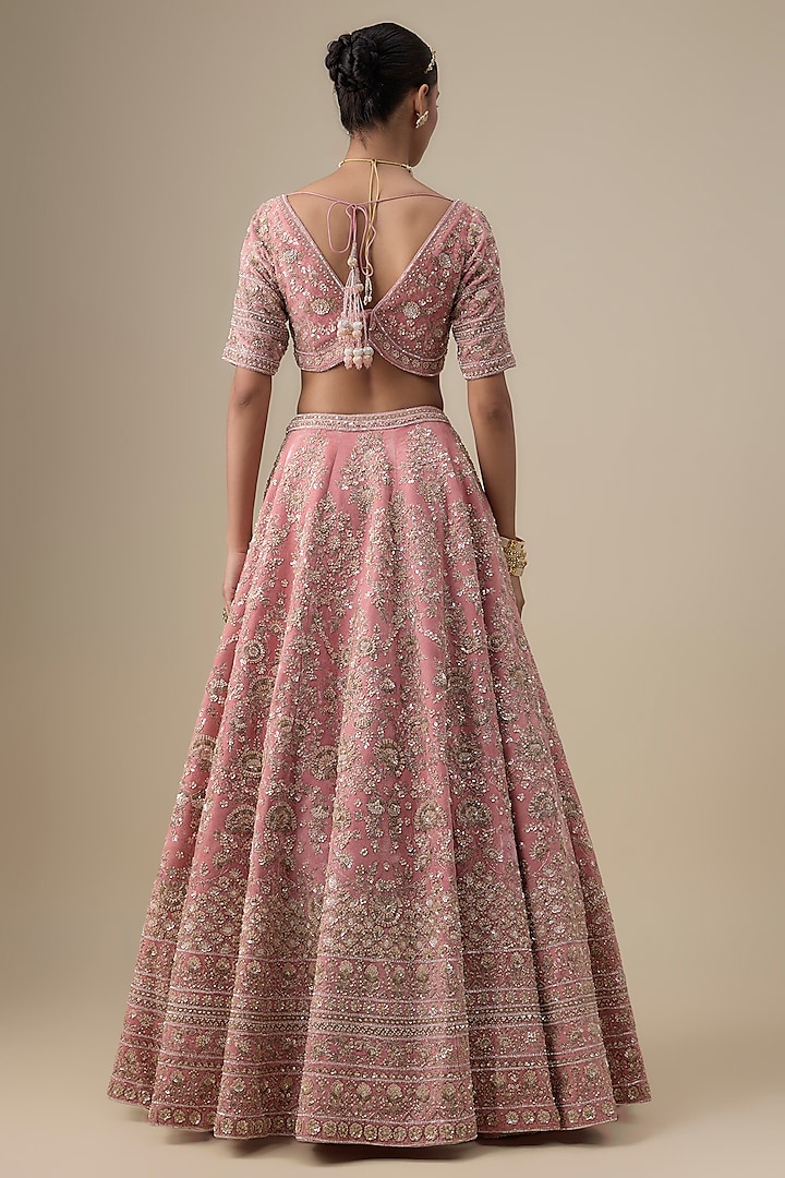 Pink Velvet Hand Embroidered Bridal Lehenga Set by Kalighata at Pernia's Pop Up Shop