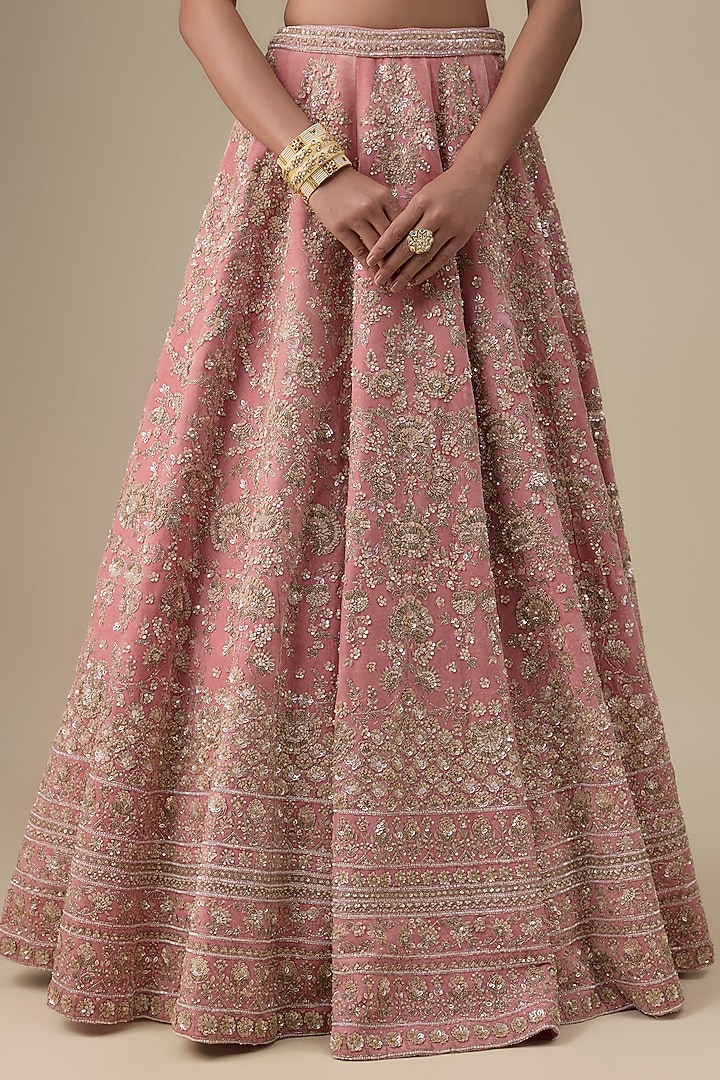 Pink Velvet Hand Embroidered Bridal Lehenga Set by Kalighata at Pernia's Pop Up Shop