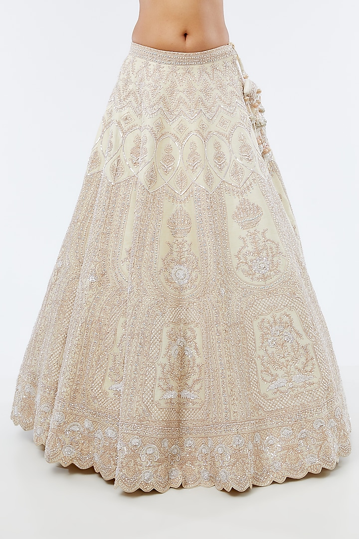 Ivory Raw Silk Hand Embroidered & Machine Embroidered Bridal Lehenga Set by Kalighata at Pernia's Pop Up Shop