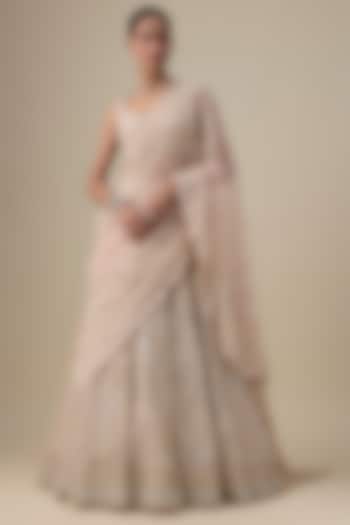 Pink Net Zardosi Hand & Machine Embroidered Bridal Lehenga Set by Kalighata at Pernia's Pop Up Shop