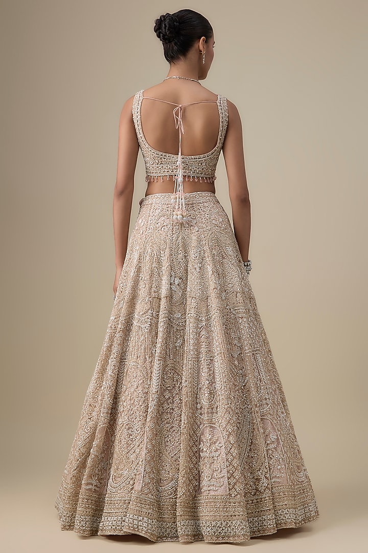 Pink Net Zardosi Hand & Machine Embroidered Bridal Lehenga Set by Kalighata at Pernia's Pop Up Shop