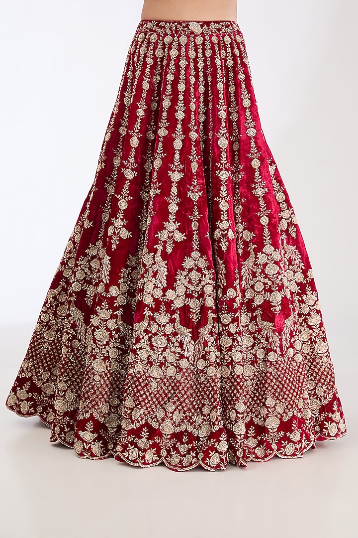 Maroon Raw Silk Zardosi Embroidered Bridal Lehenga Set by Kalighata at Pernia's Pop Up Shop