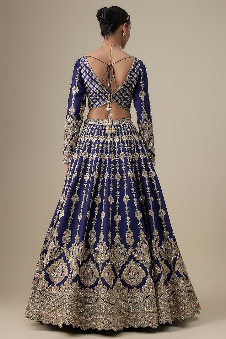 Navy Blue Raw Silk Cutdana Embellished Bridal Lehenga Set by Kalighata at Pernia's Pop Up Shop