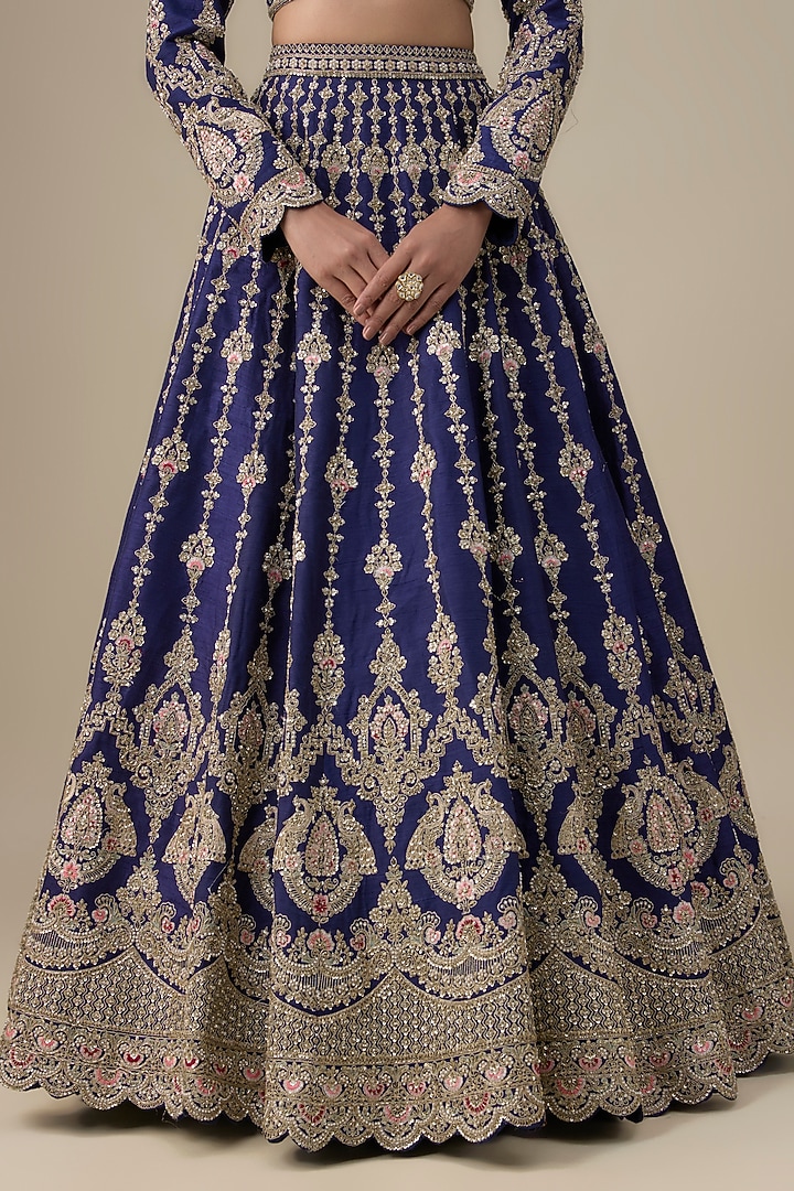 Navy Blue Raw Silk Cutdana Embellished Bridal Lehenga Set by Kalighata at Pernia's Pop Up Shop