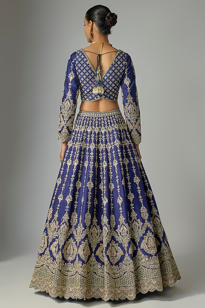 Navy Raw Silk Bridal Lehenga Set by Kalighata at Pernia's Pop Up Shop