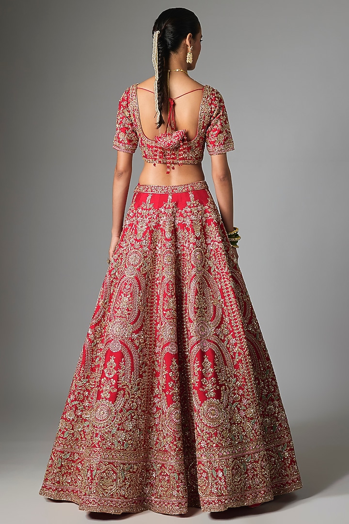 Red Raw Silk Bridal Lehenga Set by Kalighata at Pernia's Pop Up Shop