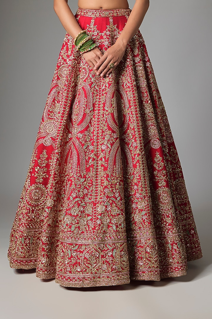 Red Raw Silk Bridal Lehenga Set by Kalighata at Pernia's Pop Up Shop