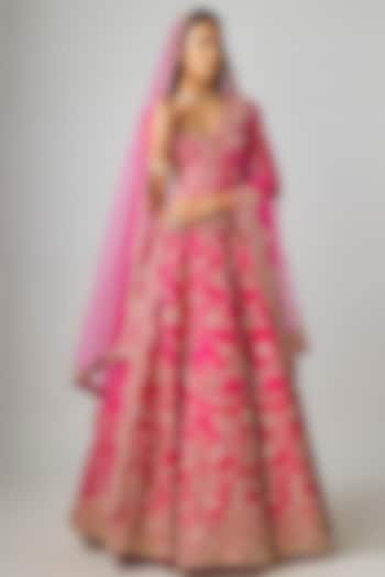 Rani Pink Raw Silk Bridal Lehenga Set by Kalighata at Pernia's Pop Up Shop