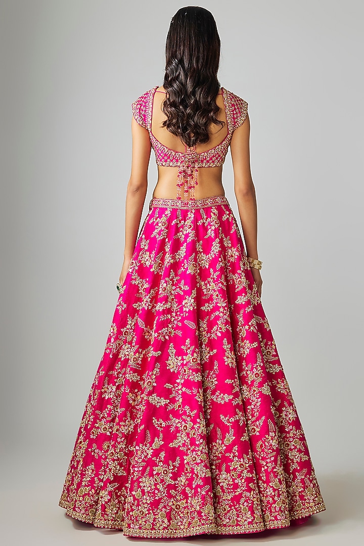 Rani Pink Raw Silk Bridal Lehenga Set by Kalighata at Pernia's Pop Up Shop