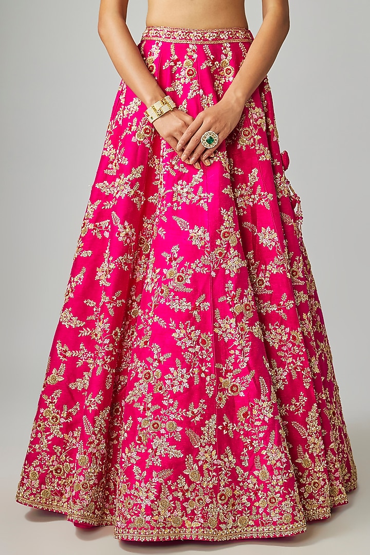 Rani Pink Raw Silk Bridal Lehenga Set by Kalighata at Pernia's Pop Up Shop