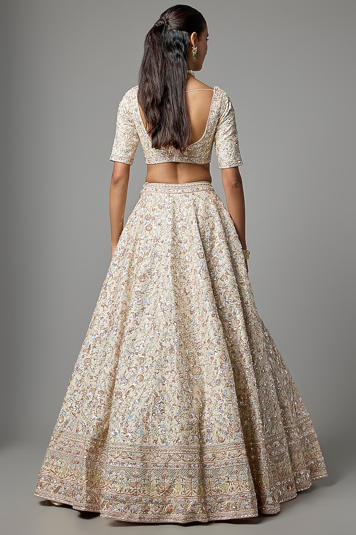 Peach Raw Silk Embroidered Bridal Lehenga Set by Kalighata at Pernia's Pop Up Shop