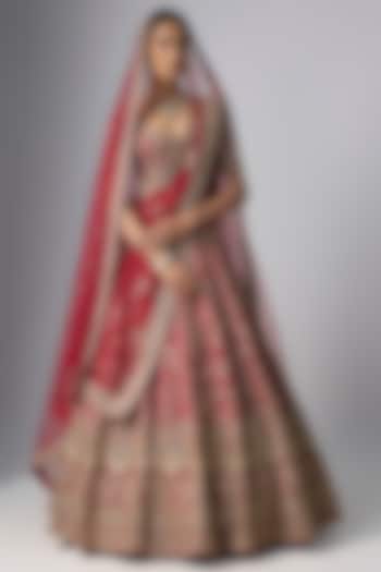 Maroon Raw Silk Bridal Lehenga Set by Kalighata at Pernia's Pop Up Shop