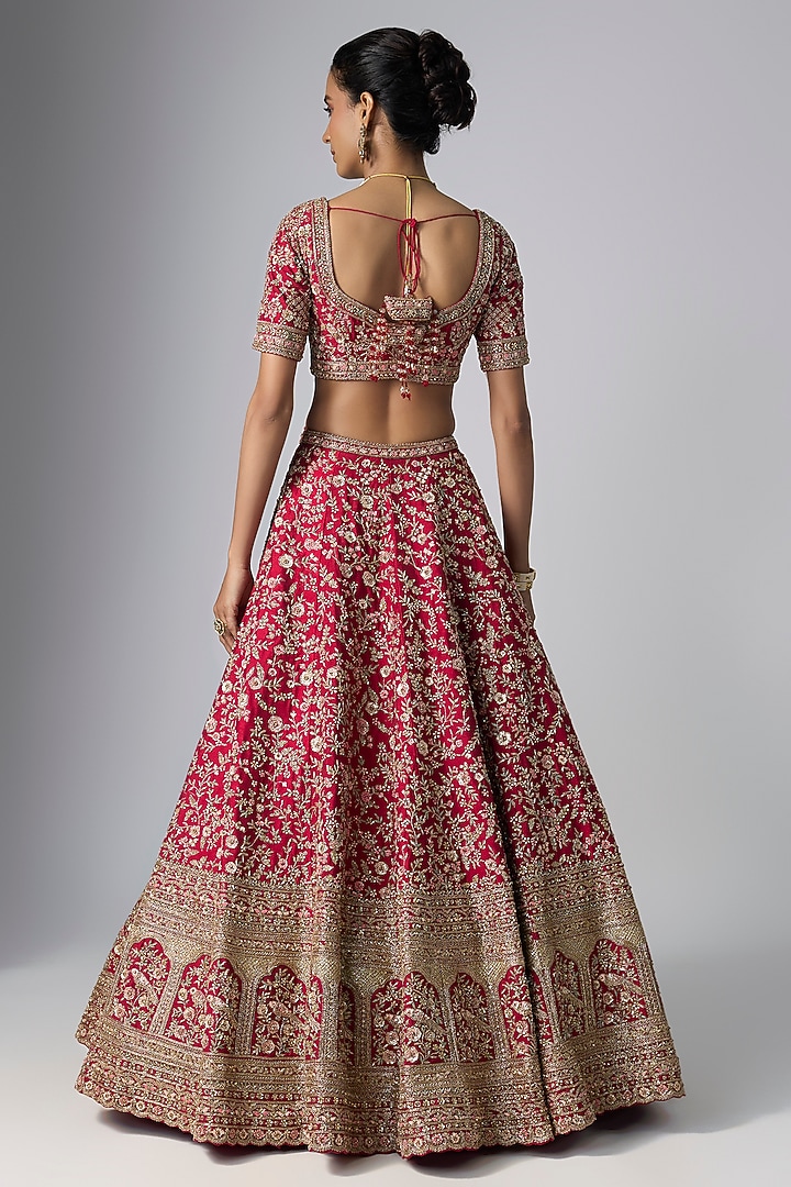 Maroon Raw Silk Bridal Lehenga Set by Kalighata at Pernia's Pop Up Shop