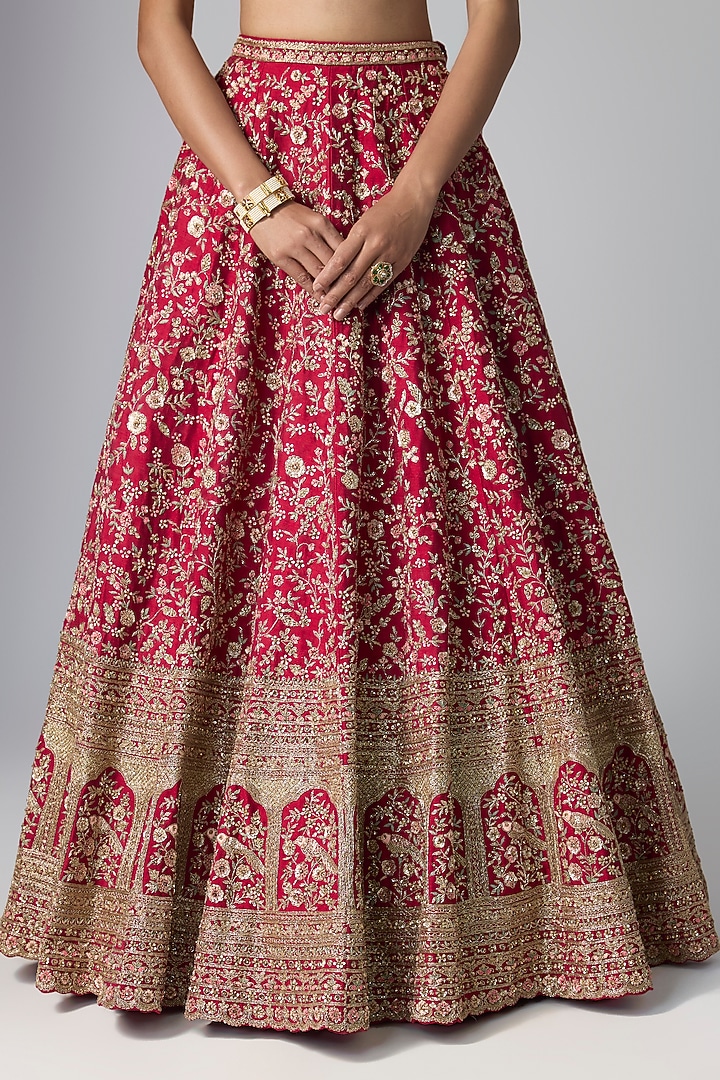 Maroon Raw Silk Bridal Lehenga Set by Kalighata at Pernia's Pop Up Shop