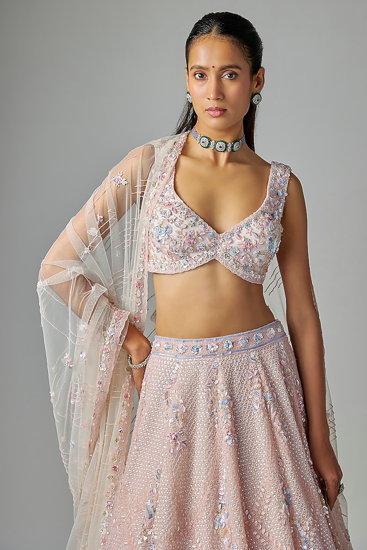 Pink Organza Bridal Lehenga Set by Kalighata at Pernia's Pop Up Shop