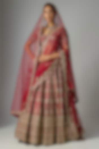 Maroon Raw Silk Bridal Lehenga Set by Kalighata at Pernia's Pop Up Shop