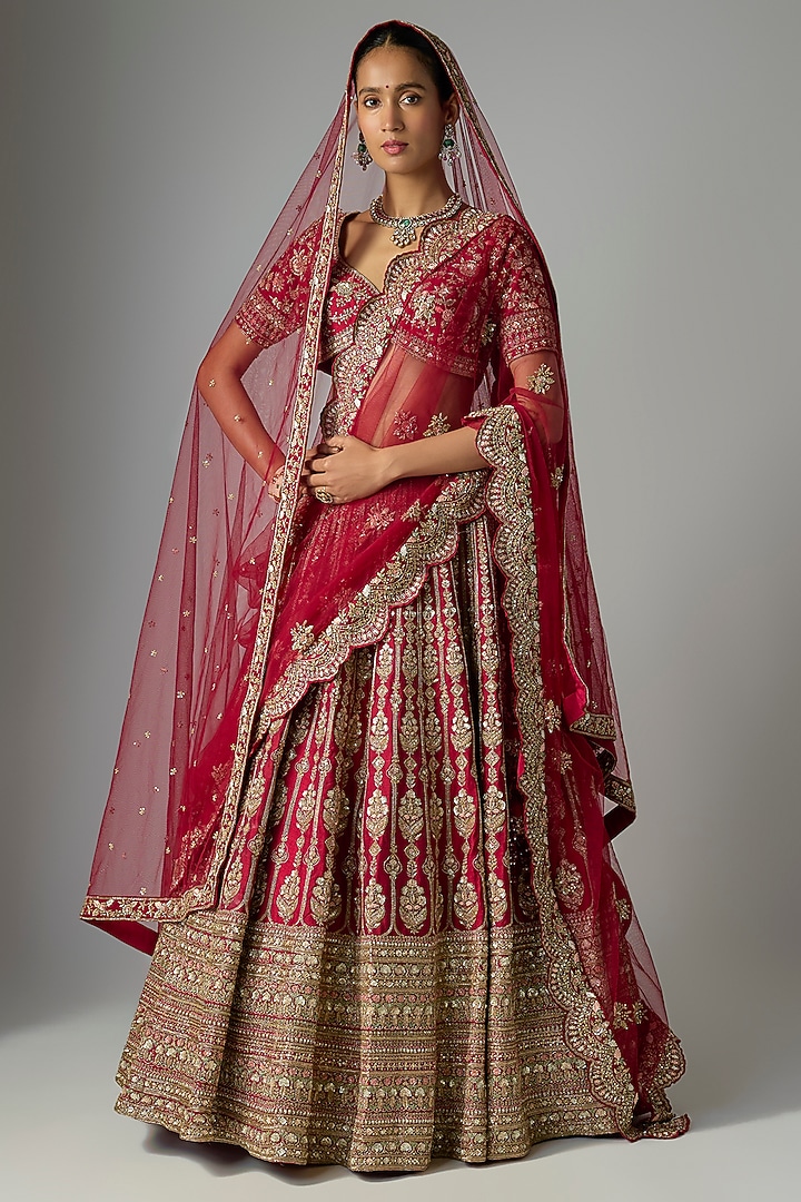 Maroon Raw Silk Bridal Lehenga Set by Kalighata at Pernia's Pop Up Shop
