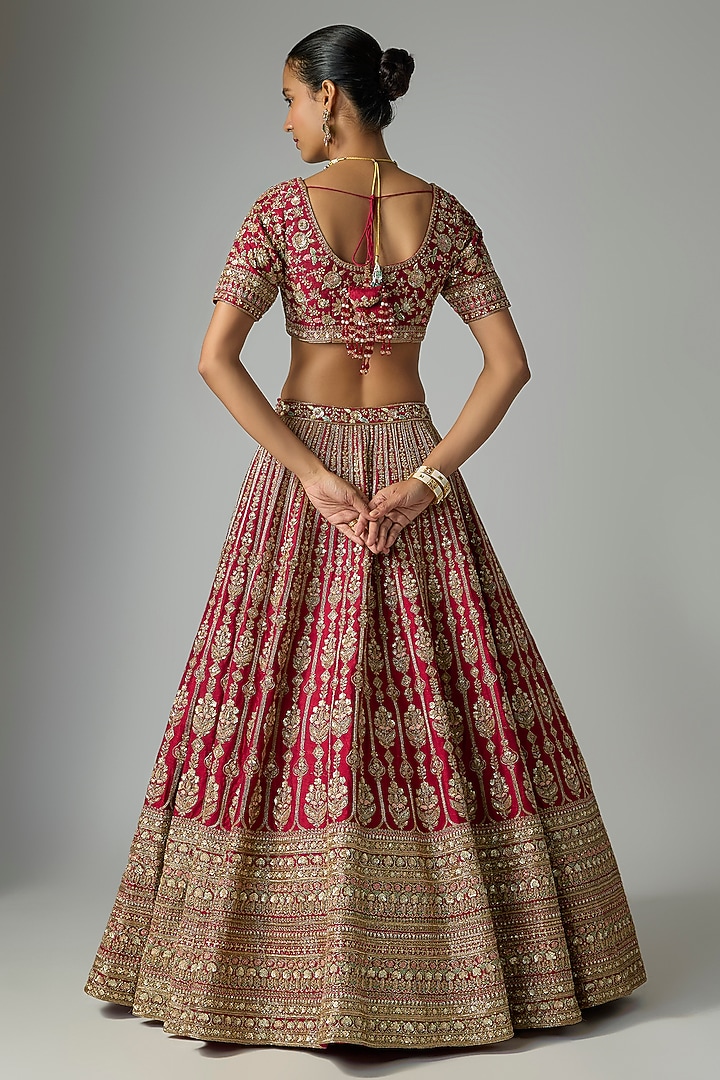 Maroon Raw Silk Bridal Lehenga Set by Kalighata at Pernia's Pop Up Shop