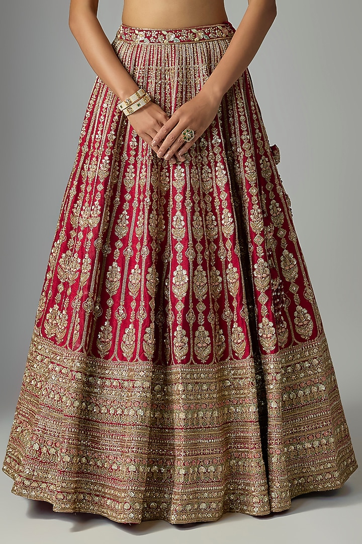 Maroon Raw Silk Bridal Lehenga Set by Kalighata at Pernia's Pop Up Shop
