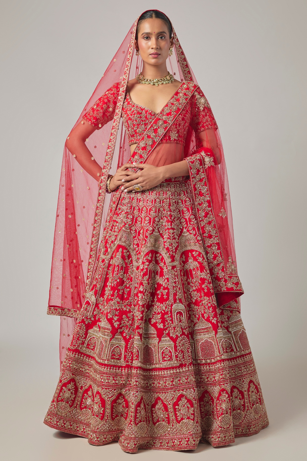 Kalighata Red Raw Silk Embroidered Lehenga Set