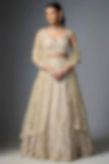 Gold Net Embroidered Bridal Lehenga Set by Kalighata at Pernia's Pop Up Shop