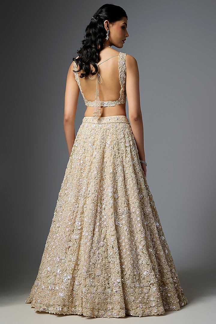 Gold Net Embroidered Bridal Lehenga Set by Kalighata at Pernia's Pop Up Shop