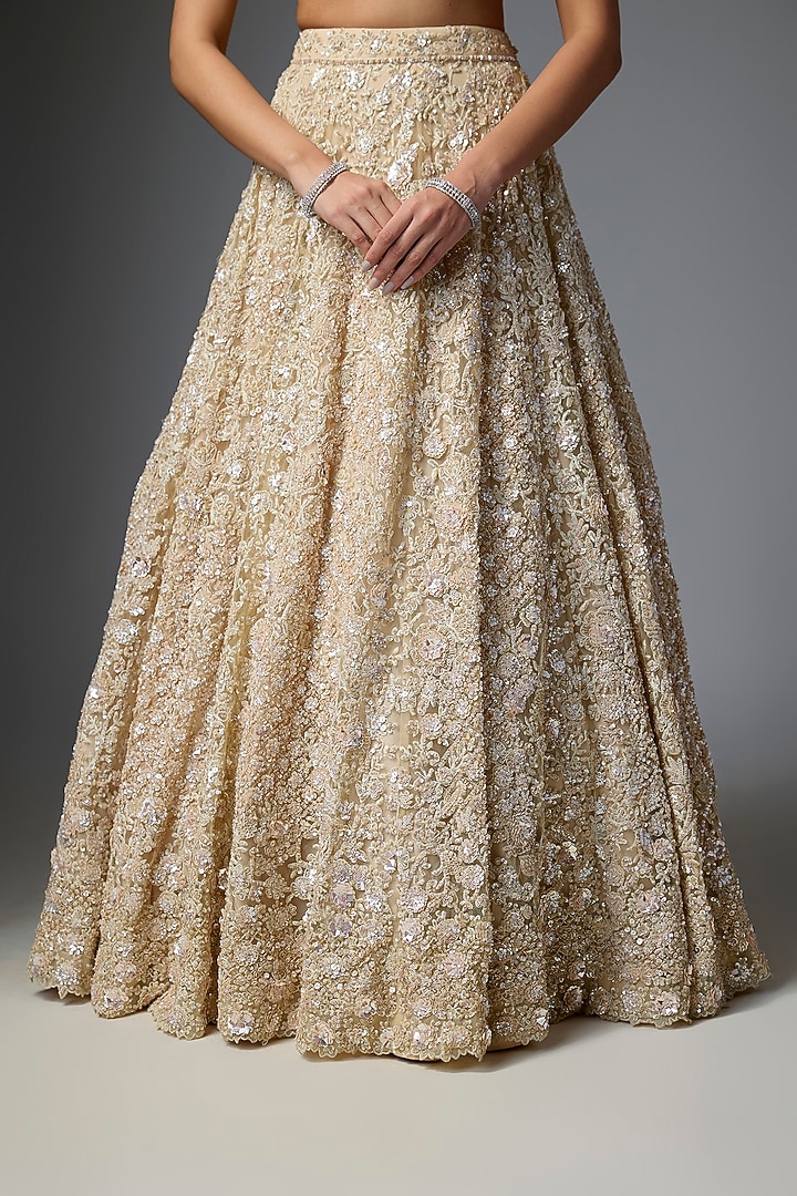Gold Net Embroidered Bridal Lehenga Set by Kalighata at Pernia's Pop Up Shop