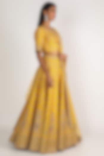 Yellow Embroidered Wedding Lehenga Set by Kalighata at Pernia's Pop Up Shop