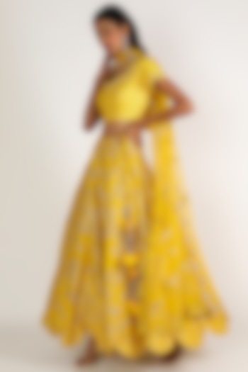 Yellow Embroidered Chanderi Wedding Lehenga Set by Kalighata at Pernia's Pop Up Shop